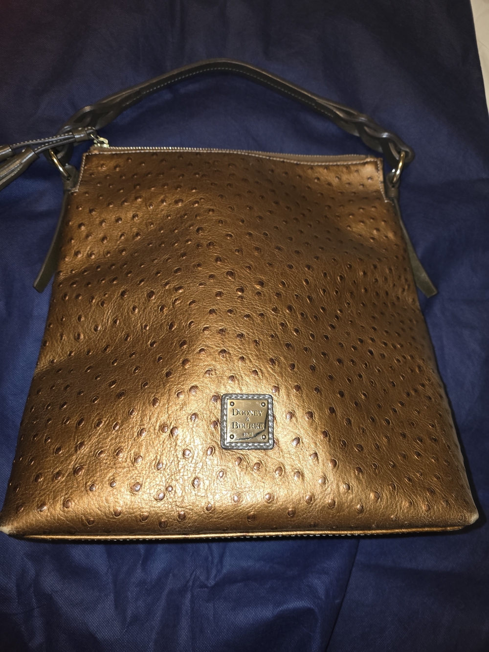 Dooney & Bourke Metallic Bronze Ostrich-Embossed Shoulder Bag